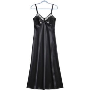 Flora‎ by Flora Nikrooz Black Satin Lace Swiss Dot Mesh Long Nightgown 2X